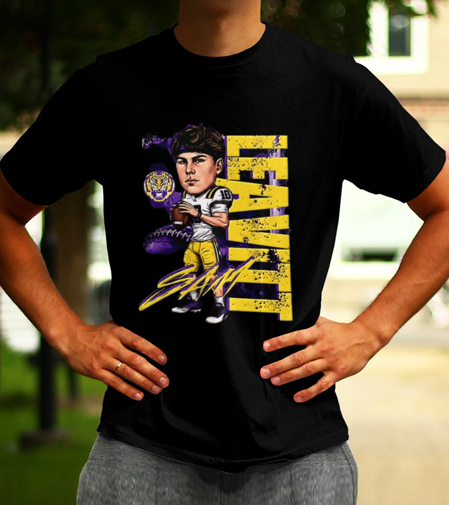 Sam Levis LSU Tigers Football Player Caricature Leavitt 18 Signature T-Shirt