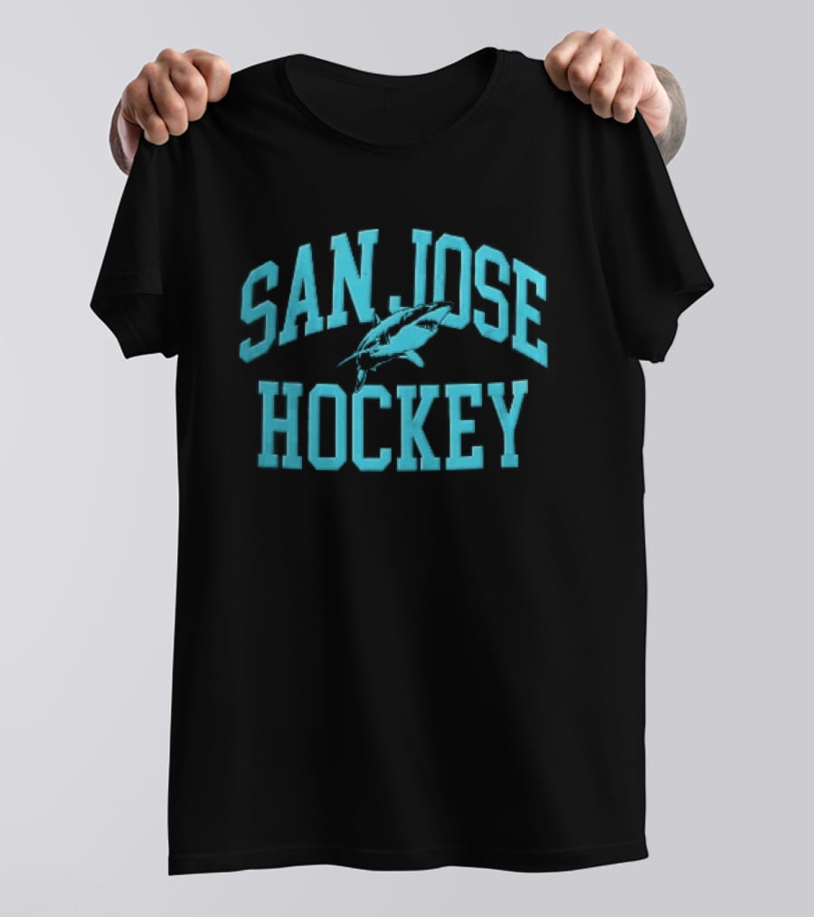 San Jose Hockey Great White Shark Arched Teal Halftone T-Shirt