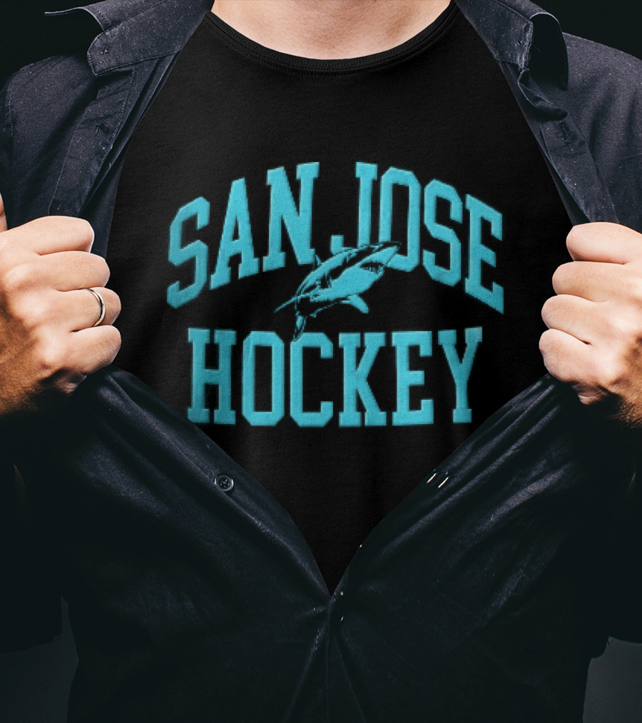 San Jose Hockey Great White Shark Arched Teal Halftone T-Shirt