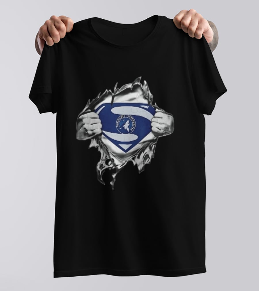 Minnesota Timberwolves Superman Emblem Ripped Chest NBA Fan T-Shirt