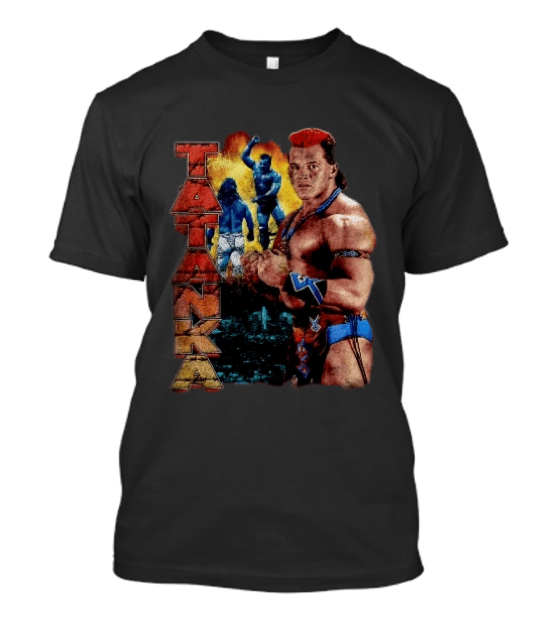 Tatanka Wrestling Legend Muscle Warrior Pose Action T-Shirt