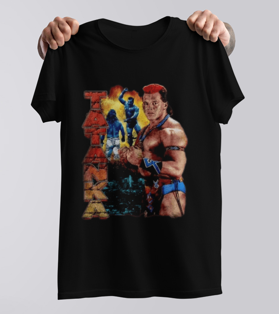 Tatanka Wrestling Legend Muscle Warrior Pose Action T-Shirt