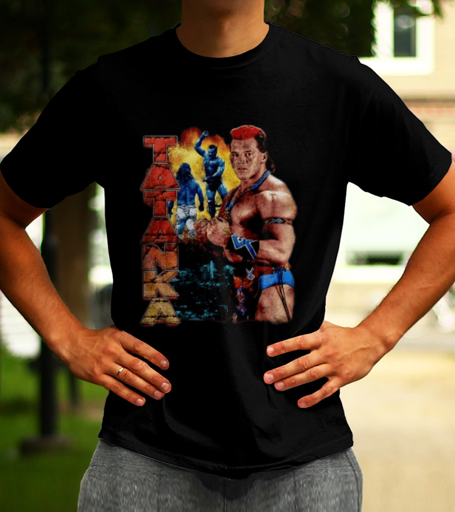 Tatanka Wrestling Legend Muscle Warrior Pose Action T-Shirt