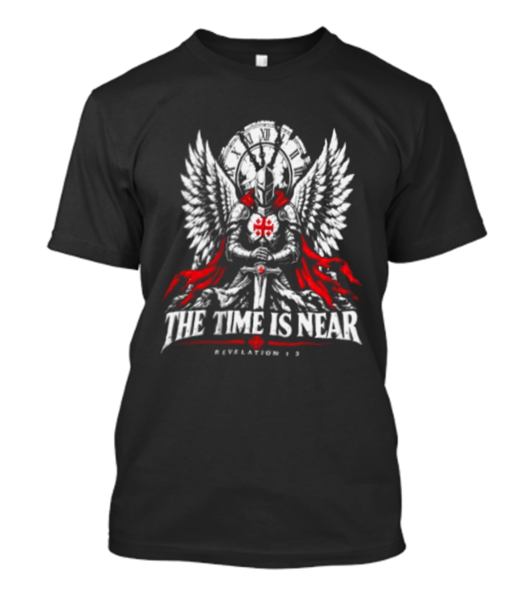 The Time Is Near Revelation 1:3 Winged Cross Knight Templar T-Shirt