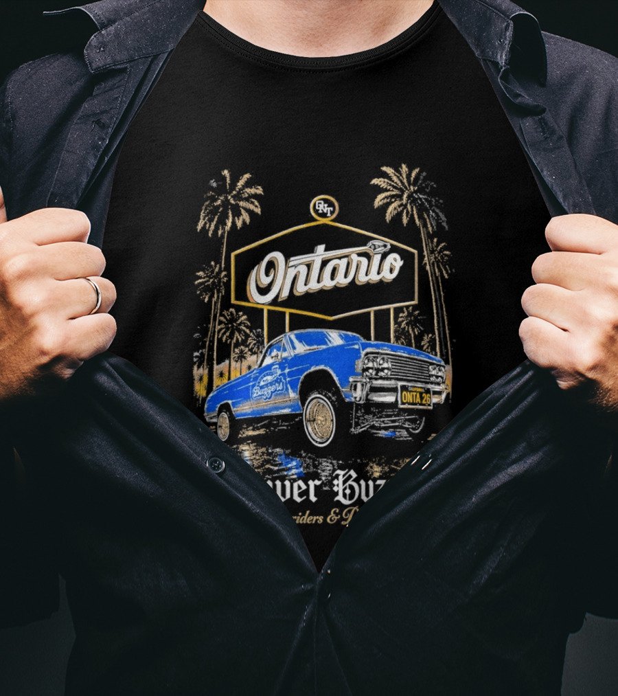 Ontario Tower Buzzers Lowrider Dedication Retro Car Scene T-Shirt