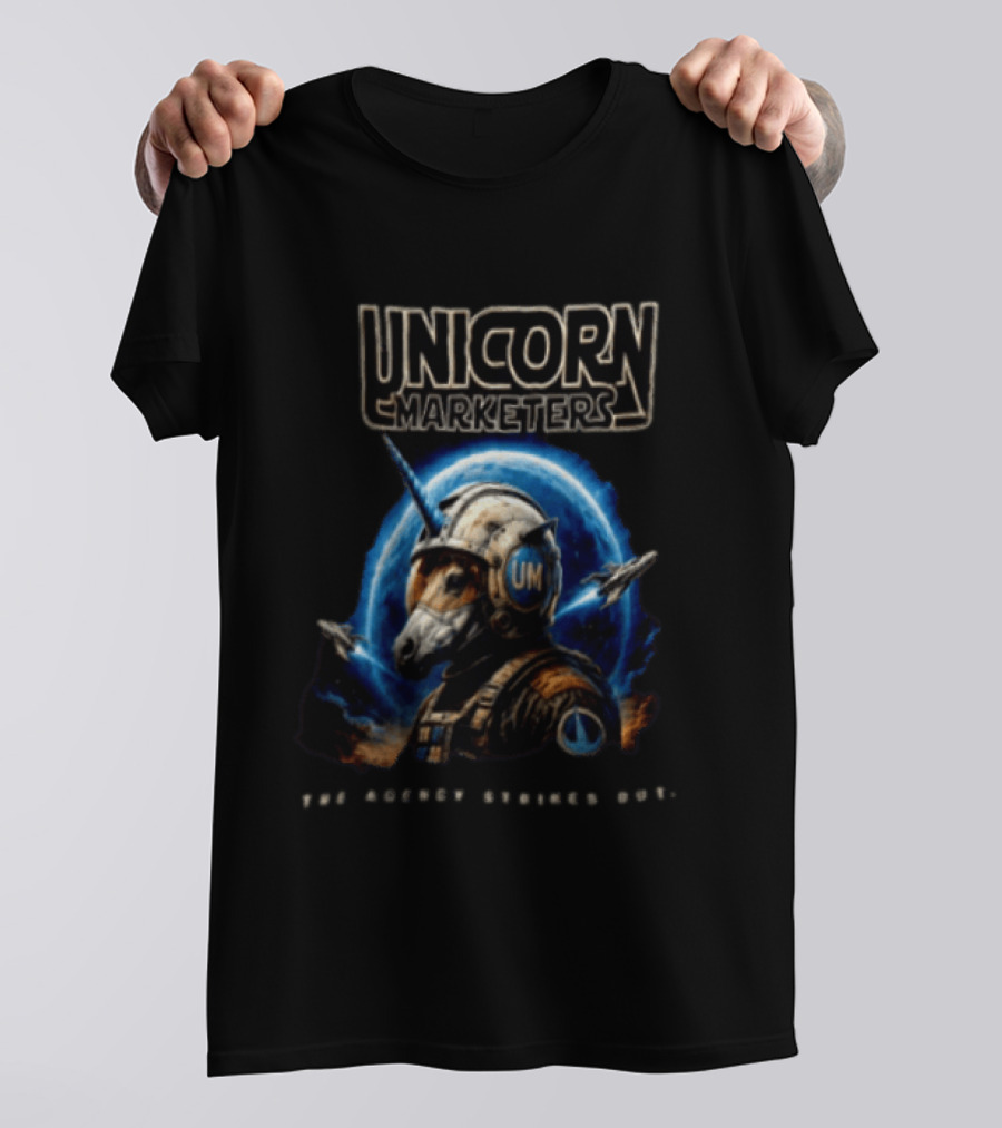 Unicorn Marketers Astronaut Space Adventure The Agency Strikes Out T-Shirt