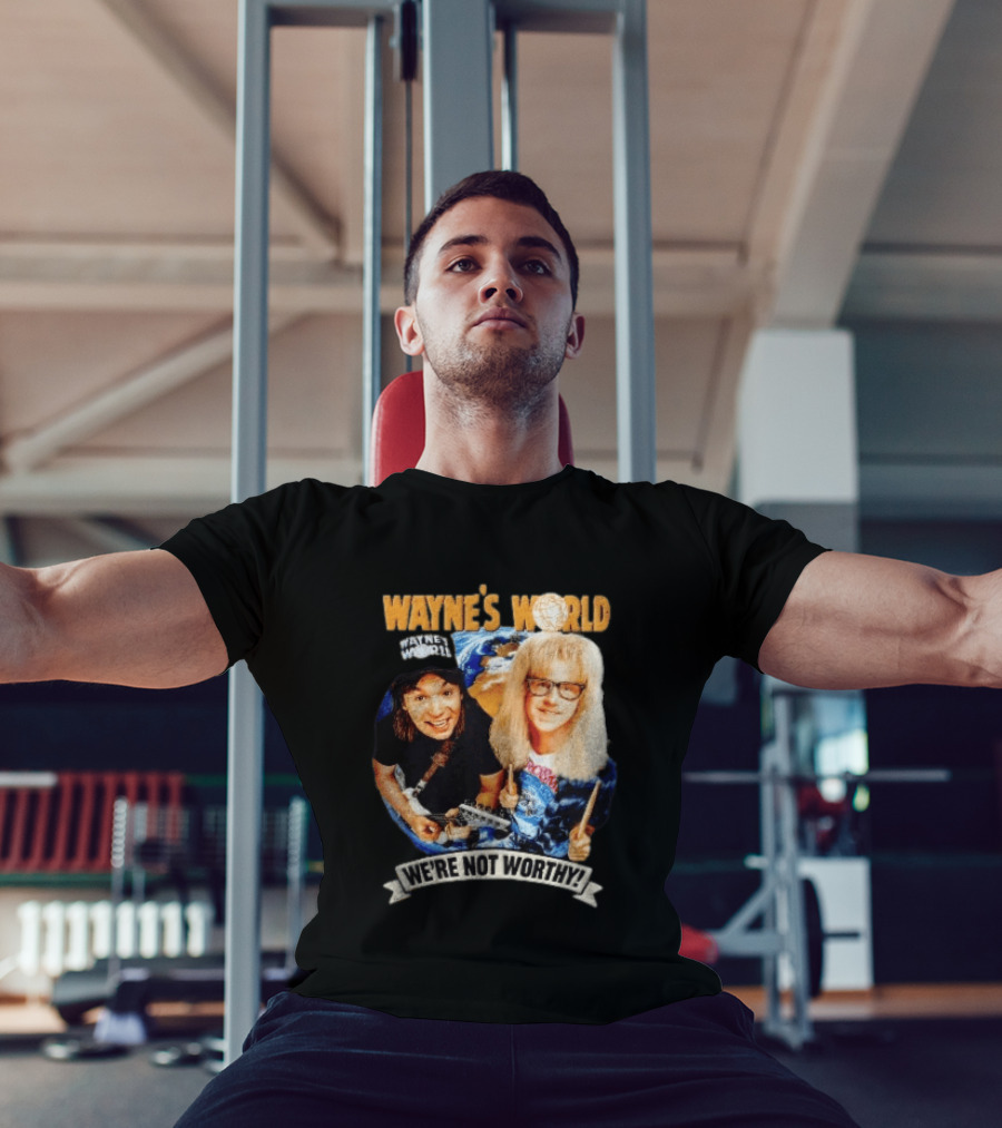Wayne's World We're Not Worthy Wayne And Garth Classic Comedy Duo 90s Cult Film T-Shirt