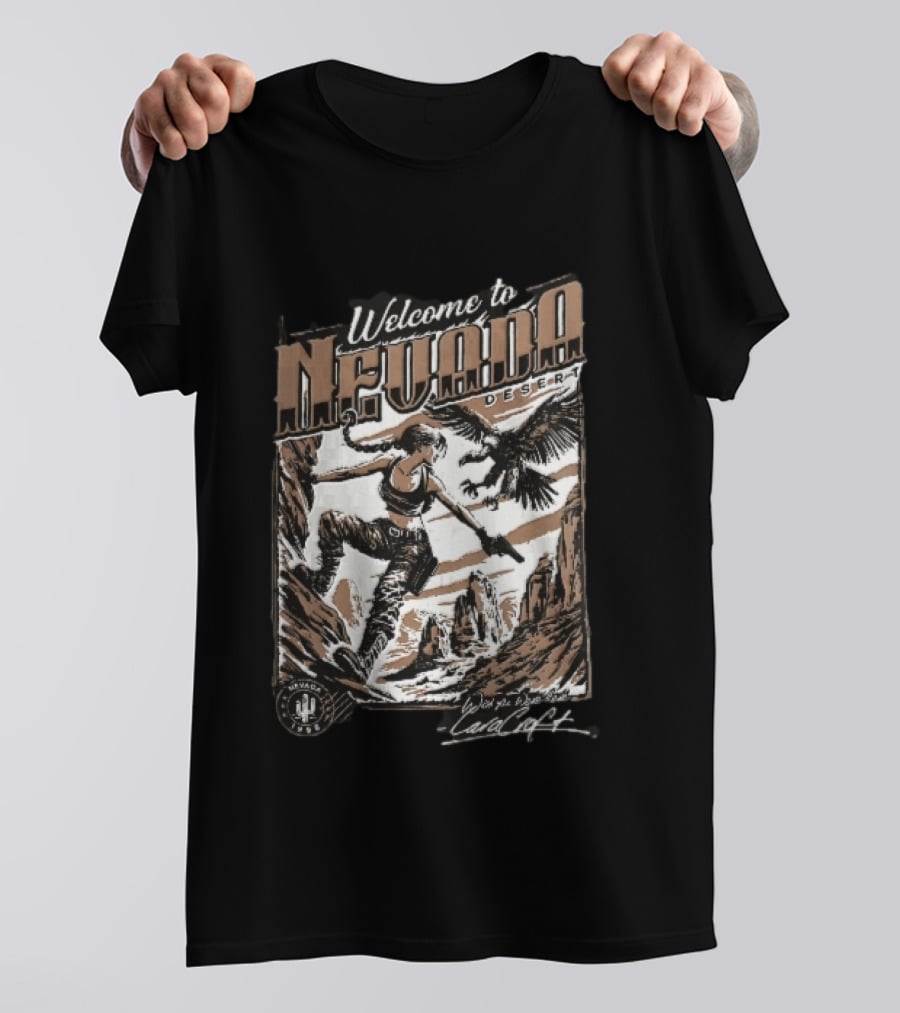 Welcome To Nevada Desert 1998 Eagle Rock Climbing Wish You Were Here Lara Croft T-Shirt