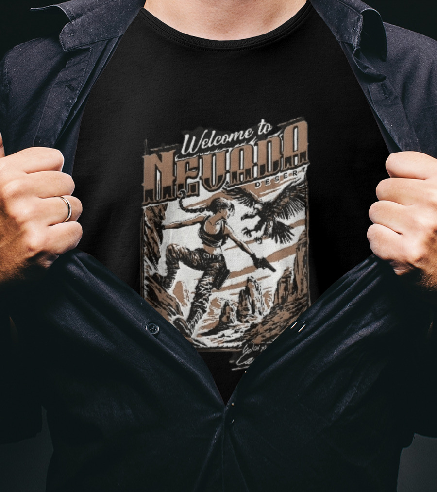 Welcome To Nevada Desert 1998 Eagle Rock Climbing Wish You Were Here Lara Croft T-Shirt