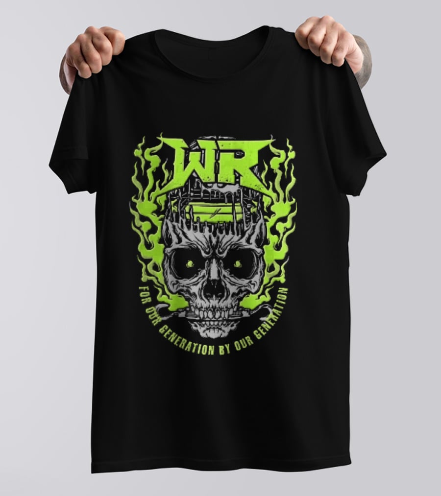 Neon Green Flames Skull WR Wrestling Ring For Our Generation T-Shirt