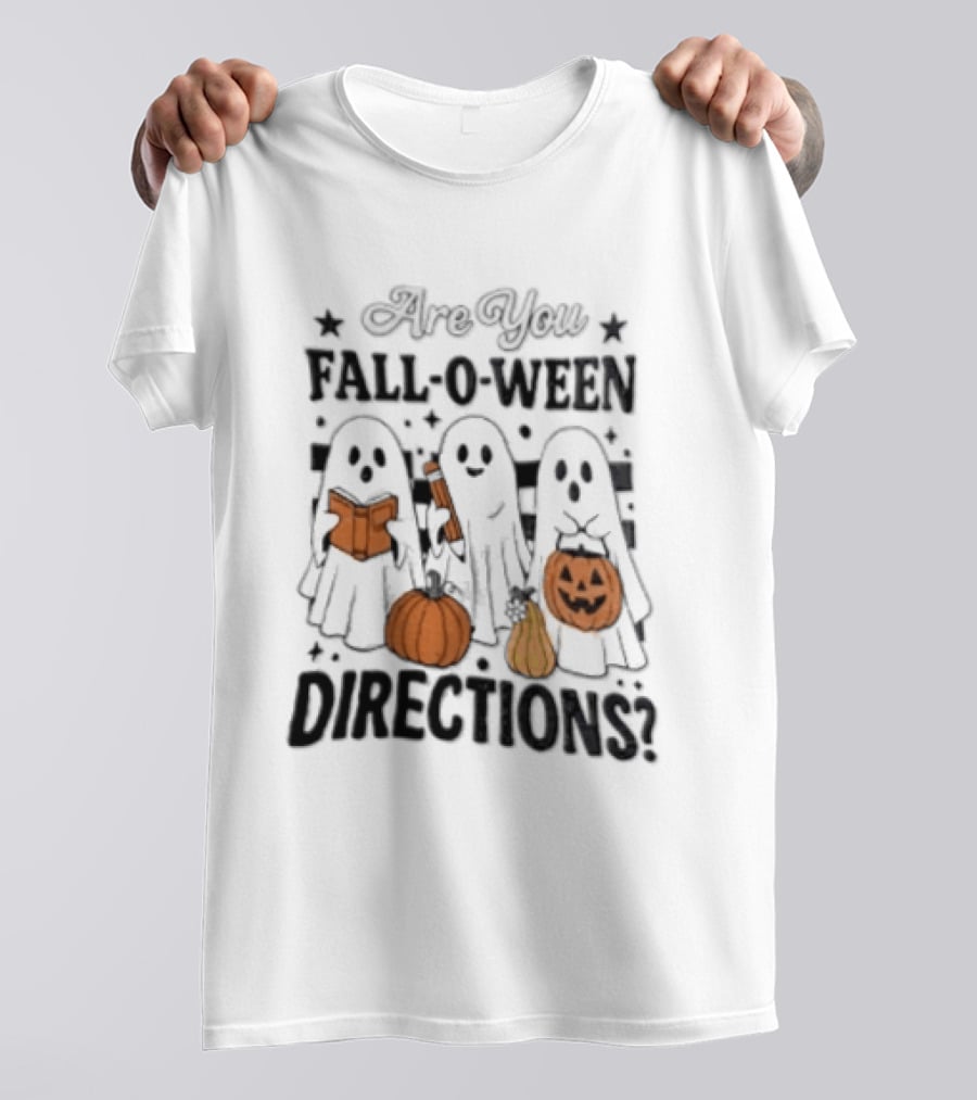 Are You Fall O Ween Directions With Ghosts Reading Books And Pumpkins T-Shirt