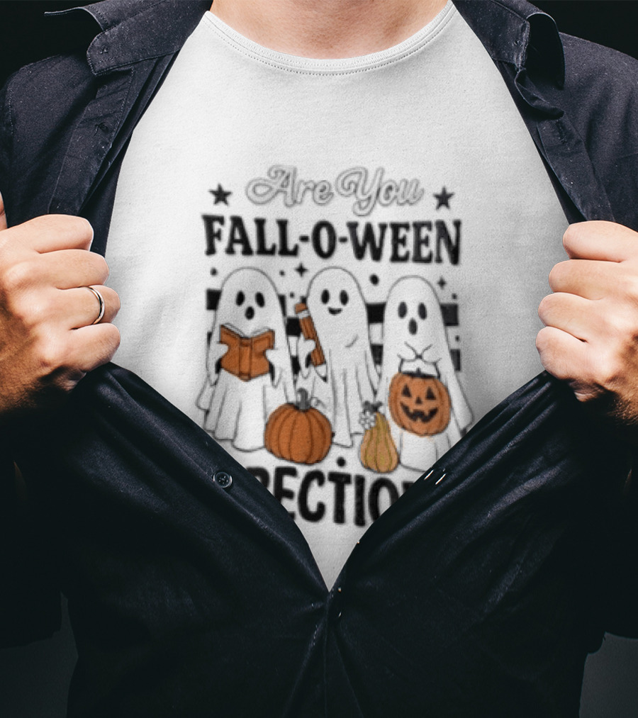 Are You Fall O Ween Directions With Ghosts Reading Books And Pumpkins T-Shirt