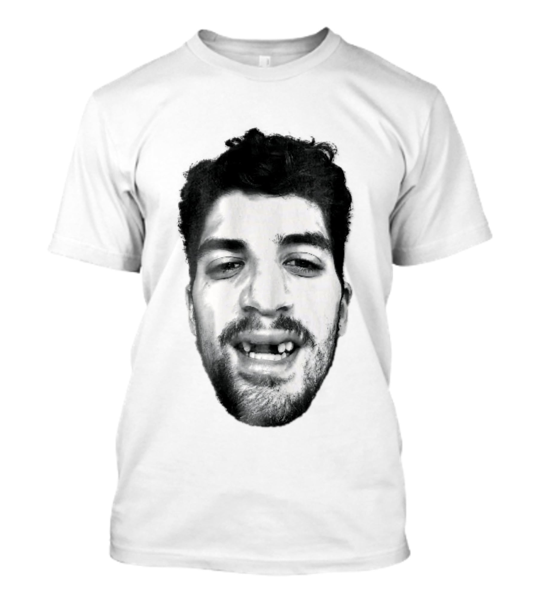 Black White Halftone Bearded Man Missing Front Teeth T-Shirt