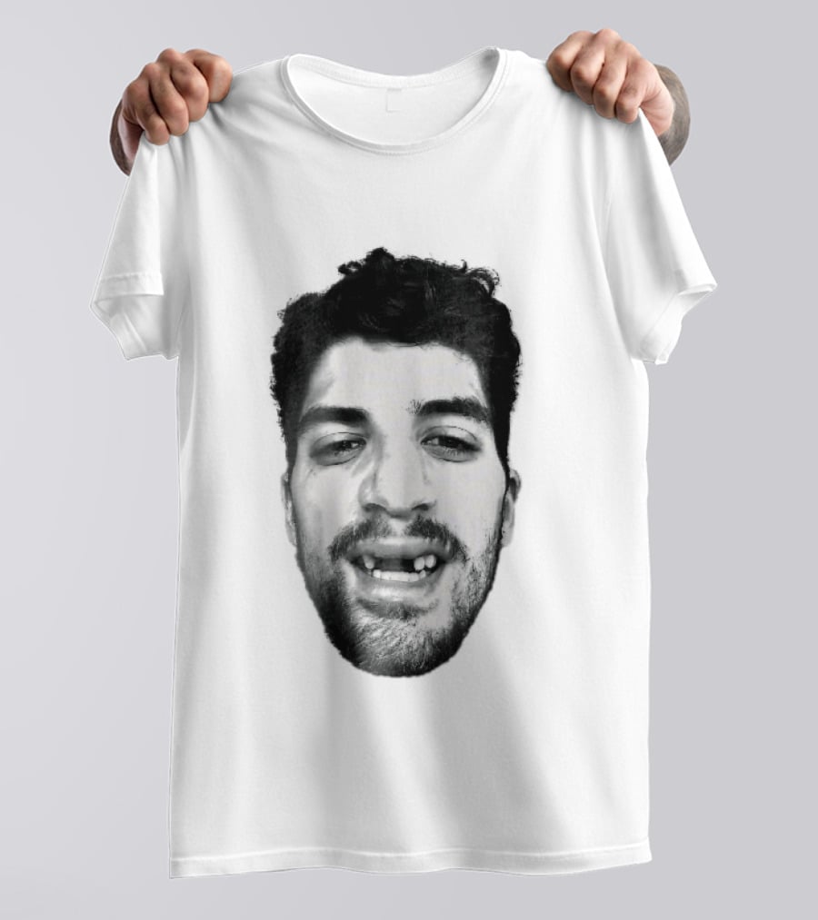 Black White Halftone Bearded Man Missing Front Teeth T-Shirt