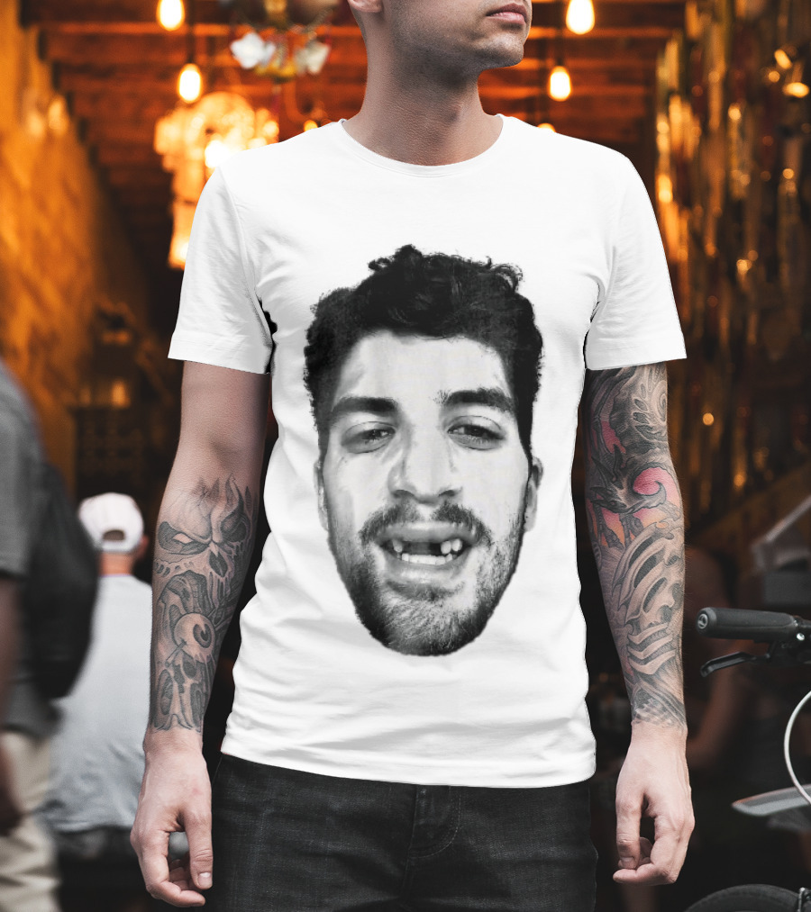 Black White Halftone Bearded Man Missing Front Teeth T-Shirt
