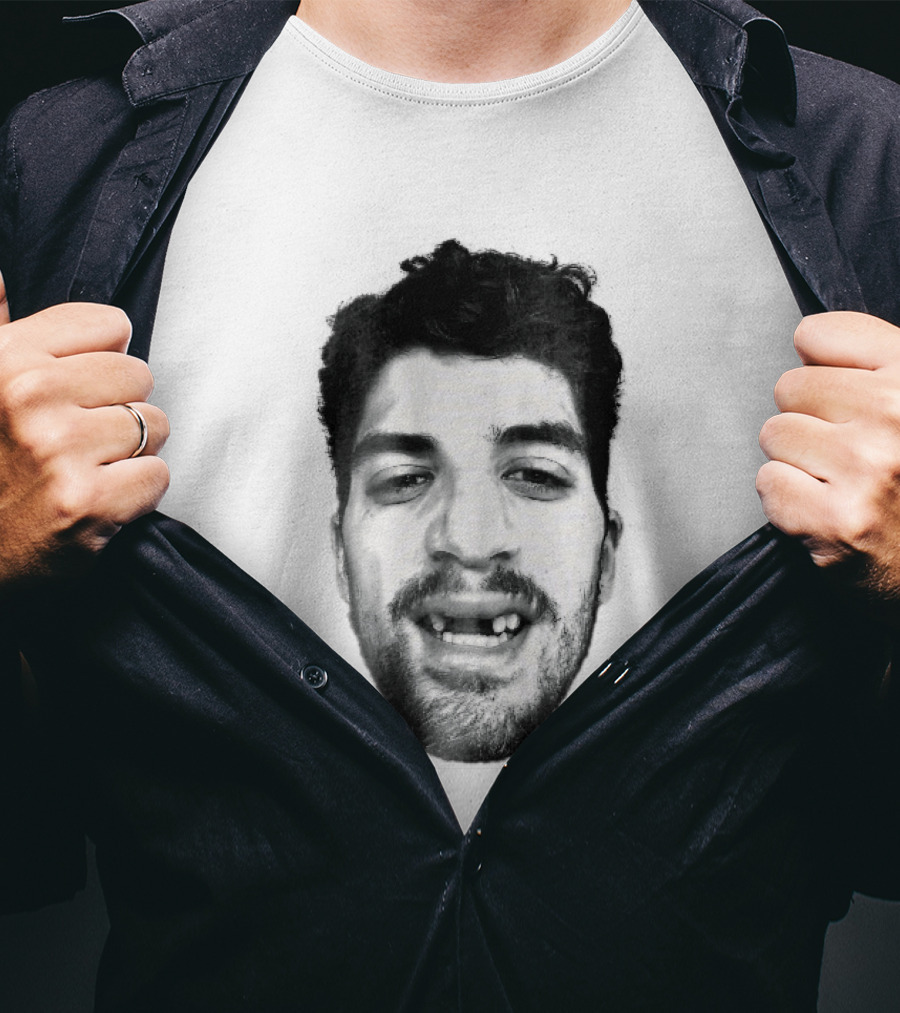 Black White Halftone Bearded Man Missing Front Teeth T-Shirt