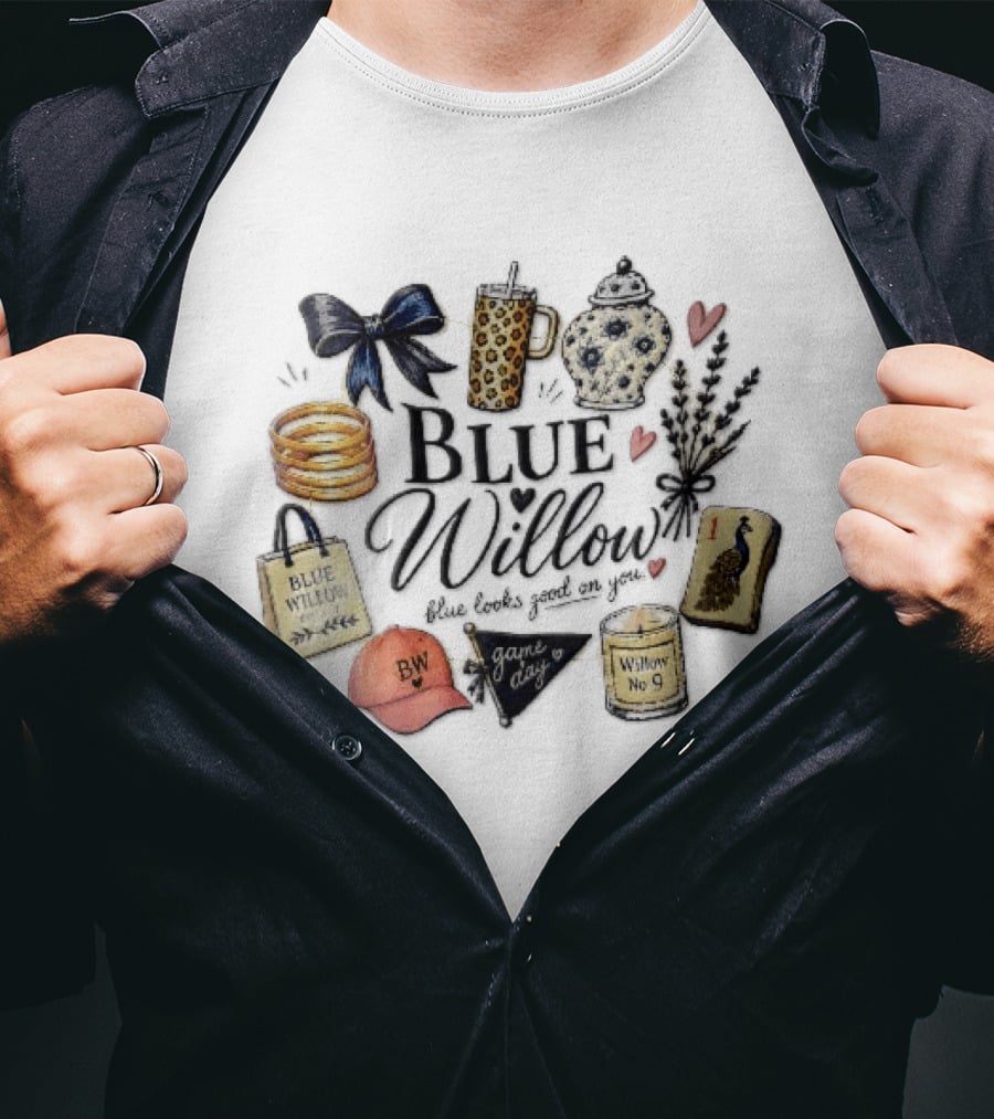 Blue Willow Looks Good On You No 9 Game Day Bow Tumbler Ginger Jar Lavender Mahjong T-Shirt