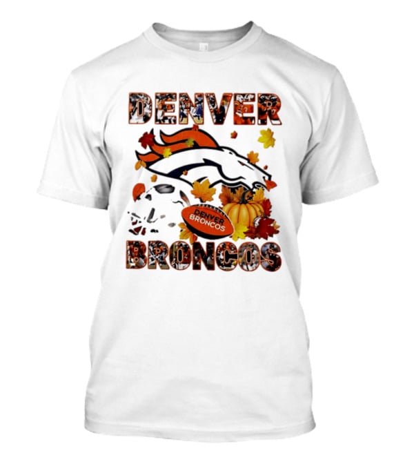 Denver Broncos Football Autumn Fall Leaves Pumpkin Halloween 2026 T-Shirt