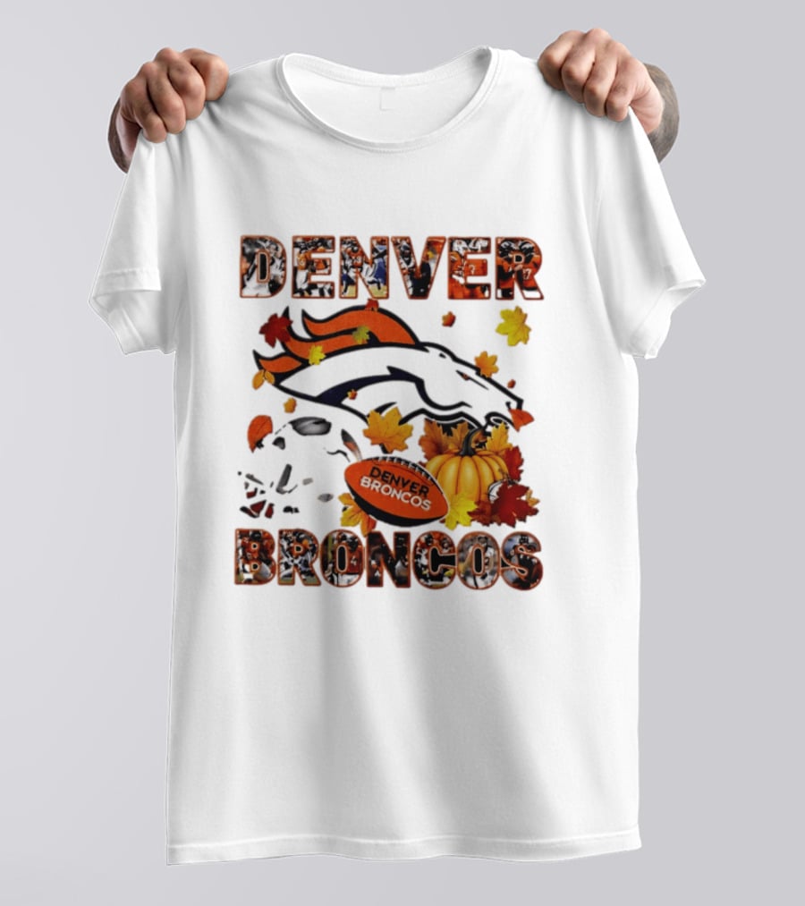 Denver Broncos Football Autumn Fall Leaves Pumpkin Halloween 2026 T-Shirt