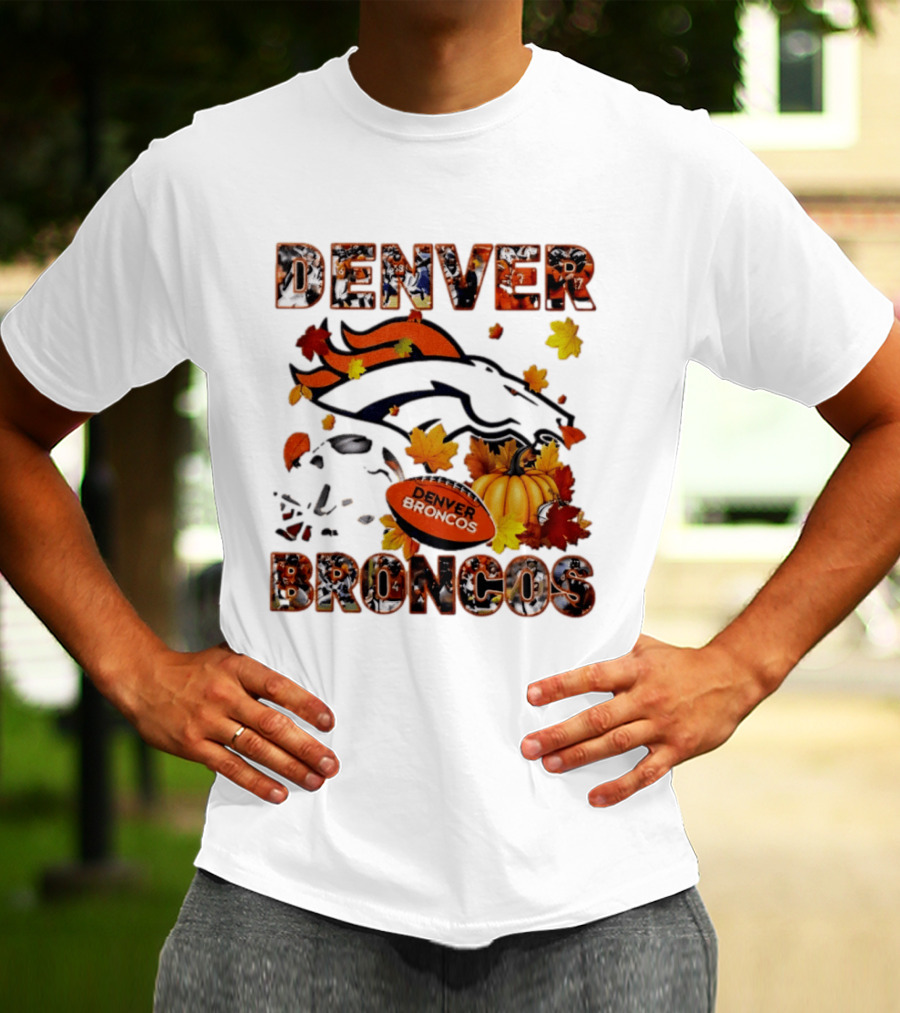 Denver Broncos Football Autumn Fall Leaves Pumpkin Halloween 2026 T-Shirt