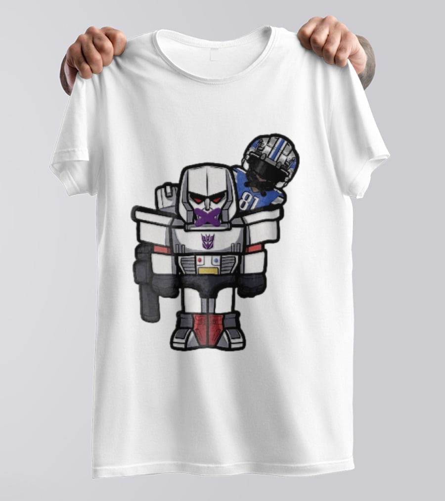 Detroit Lions Chibi Megatron Transformers Cartoon Tape On Mouth Caricature T-Shirt