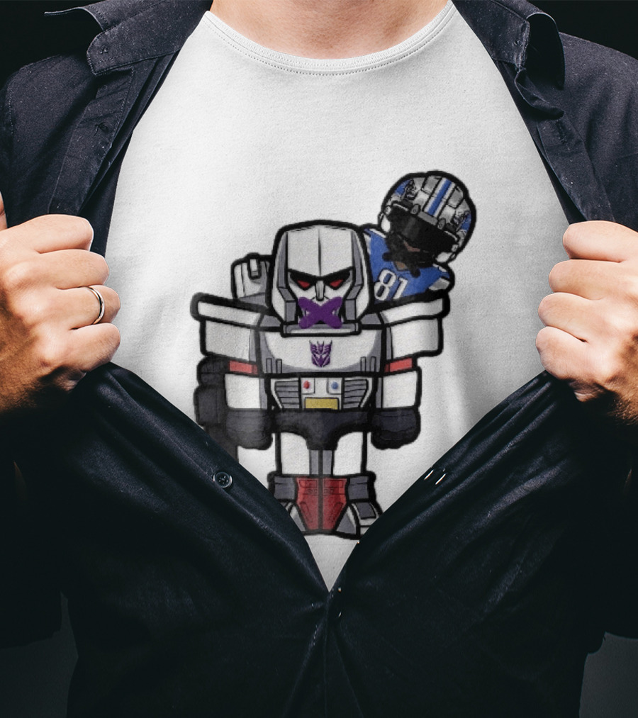 Detroit Lions Chibi Megatron Transformers Cartoon Tape On Mouth Caricature T-Shirt