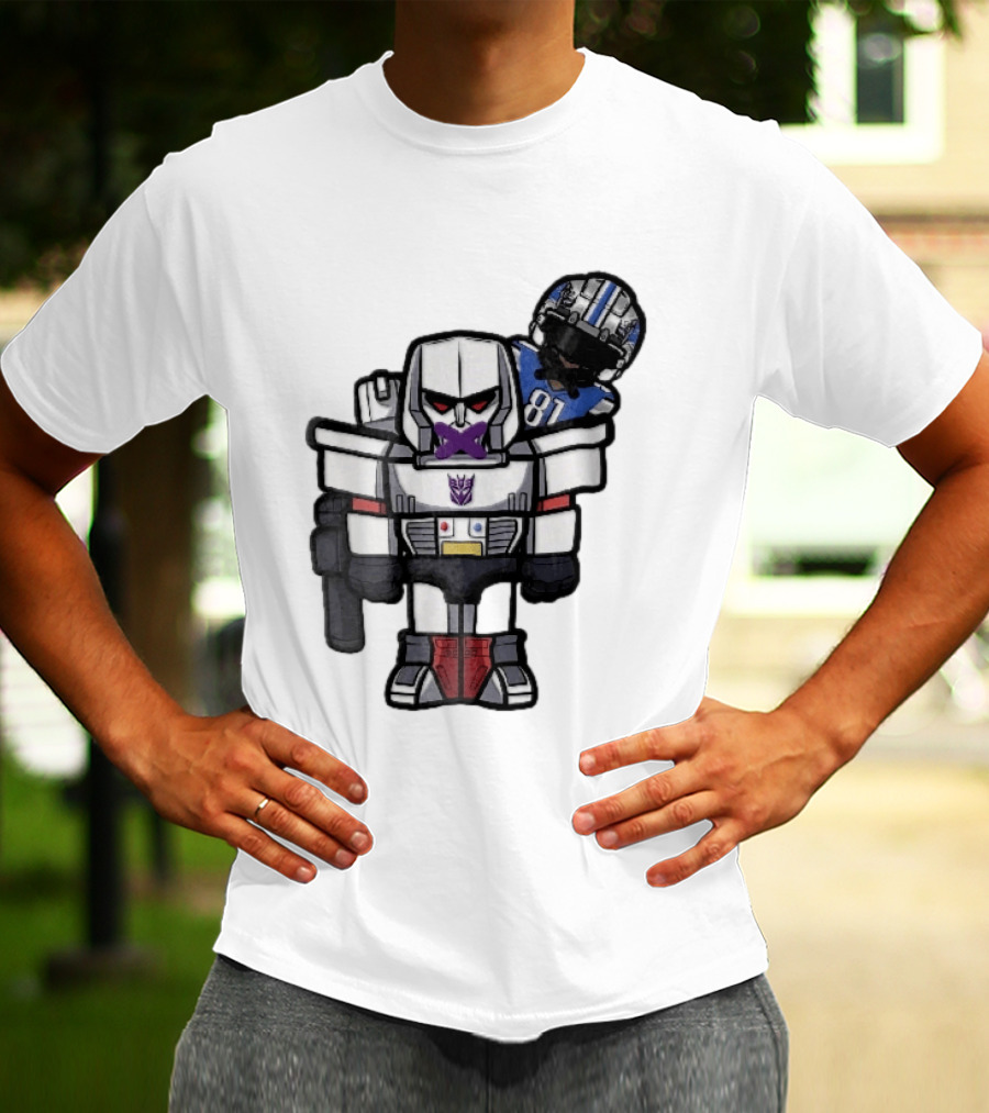 Detroit Lions Chibi Megatron Transformers Cartoon Tape On Mouth Caricature T-Shirt