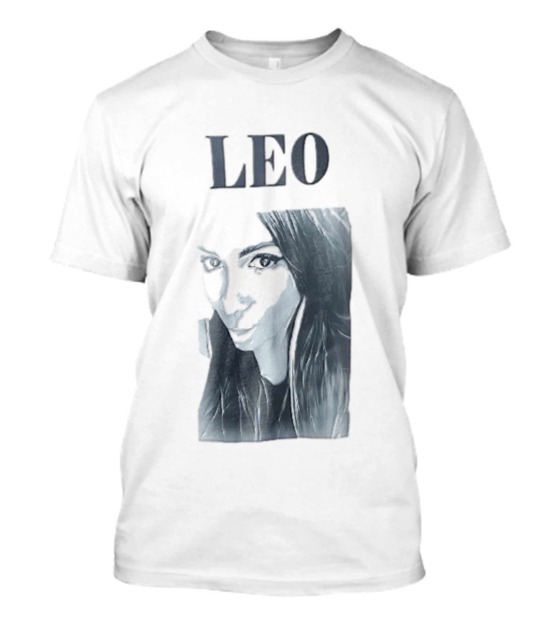Leo Woman Long Hair Monochromatic Selfie Close Up T-Shirt