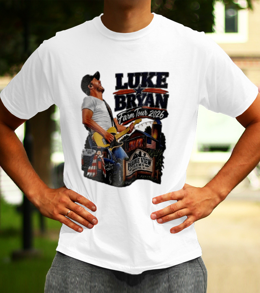 Luke Bryan Farm Tour 2026 Prairie View Farms Brookston IN Pickup Truck Barn Scene T-Shirt