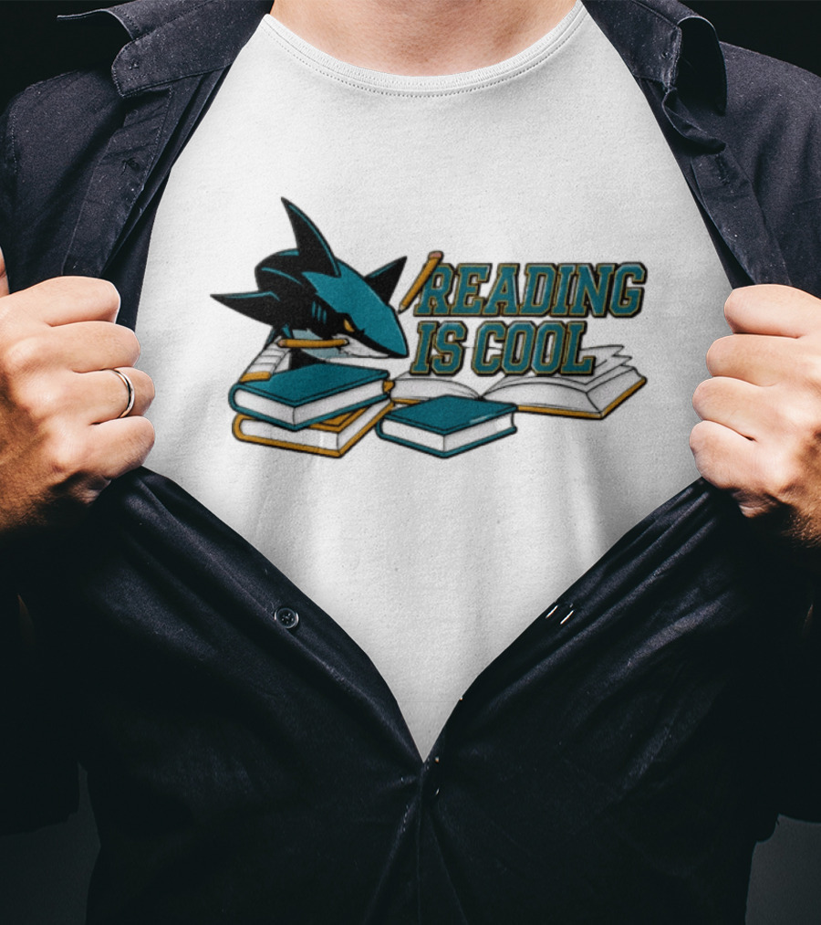 San Jose Sharks Reading Is Cool Books And Shark With Pencil T-Shirt
