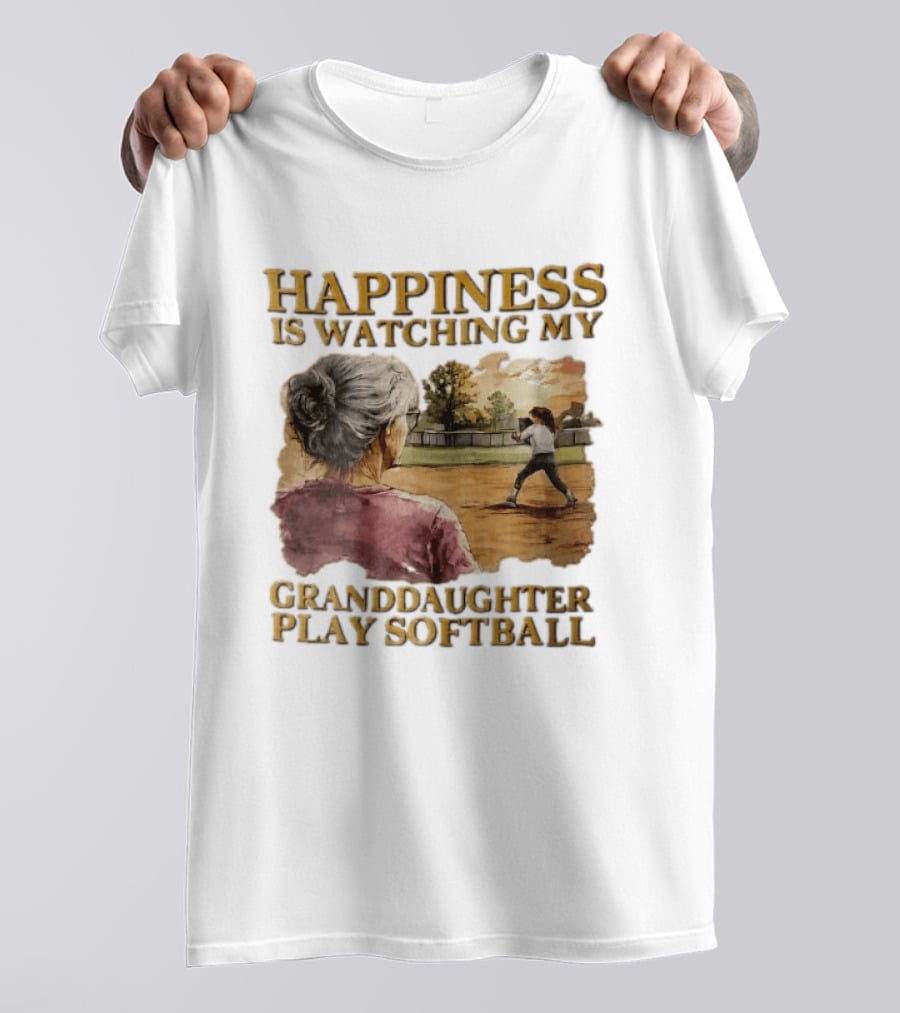 Happiness Is Ing My Granddaughter Play Softball Grandmother Back View Girl Field Sunset T-Shirt