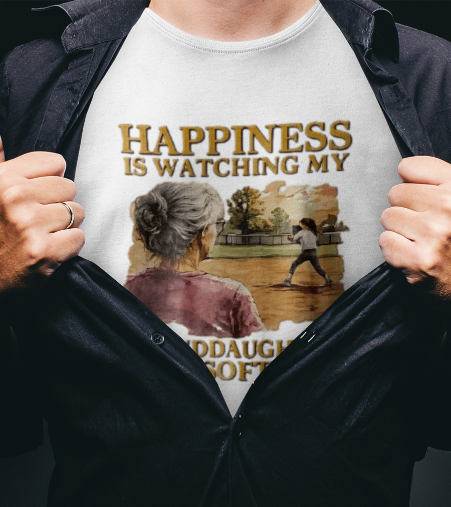 Happiness Is Ing My Granddaughter Play Softball Grandmother Back View Girl Field Sunset T-Shirt