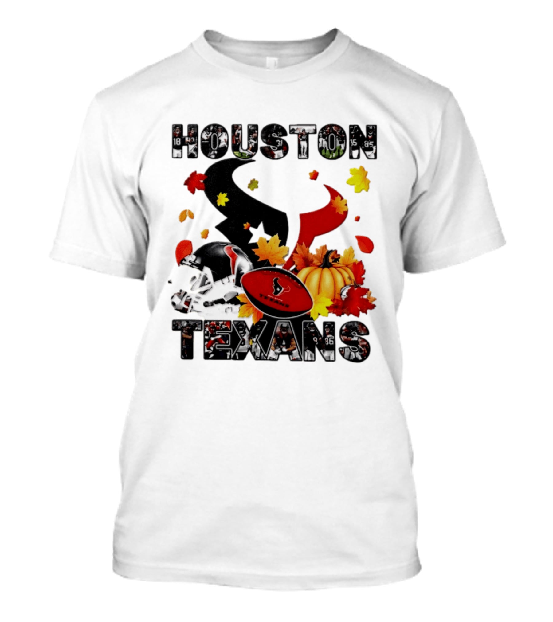 Houston Texans Football Autumn Fall Pumpkin Helmet Leaves 2026 Halloween T-Shirt