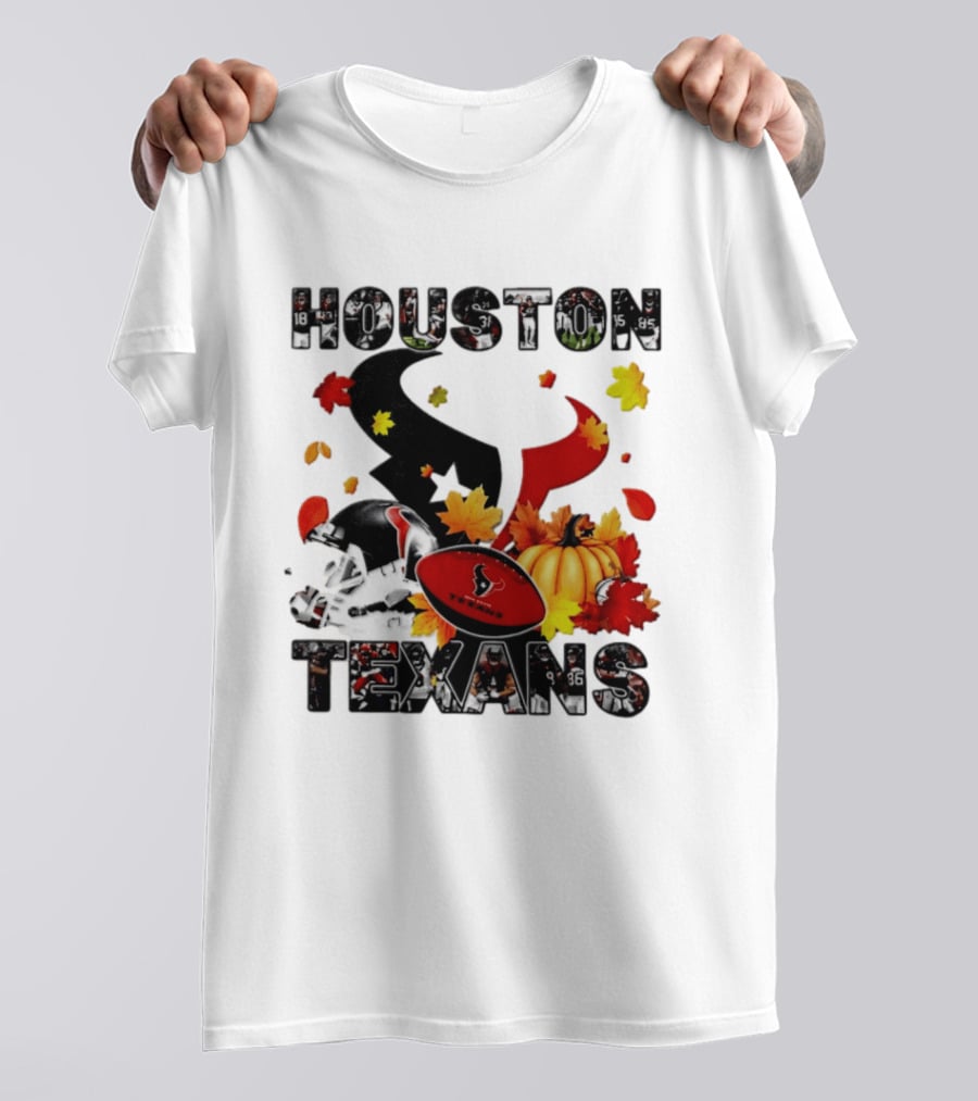 Houston Texans Football Autumn Fall Pumpkin Helmet Leaves 2026 Halloween T-Shirt
