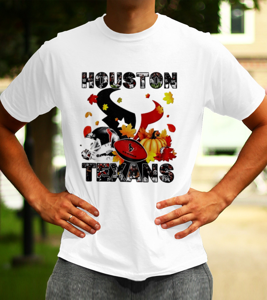 Houston Texans Football Autumn Fall Pumpkin Helmet Leaves 2026 Halloween T-Shirt