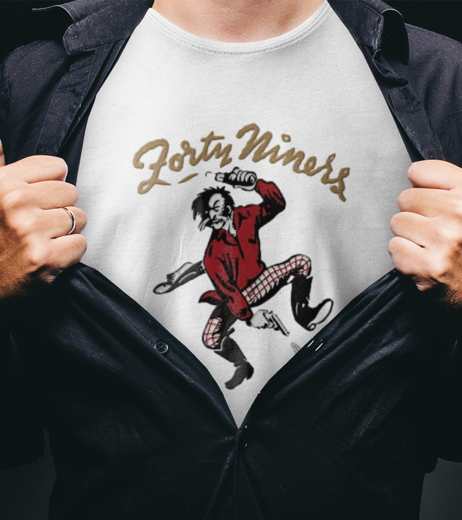 San Francisco 49ers Forty Niners Cartoon Gold Rush Miner Shooting Pistol Vintage Football T-Shirt