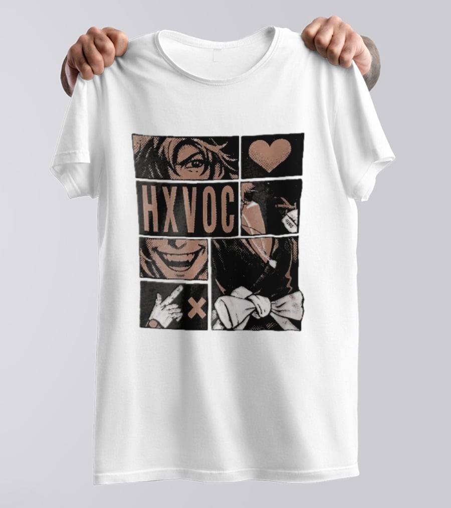 Hxvoc Halftone Manga Vampire Comic Panels Fangs Heart Bow T-Shirt