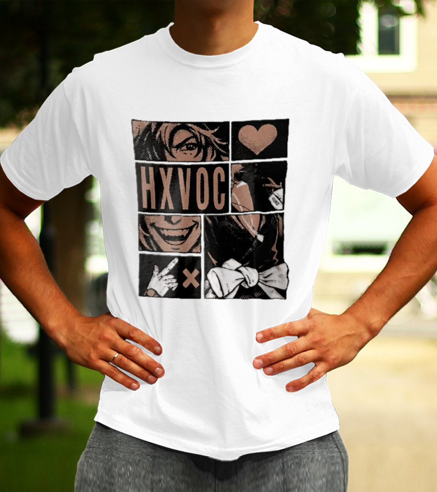 Hxvoc Halftone Manga Vampire Comic Panels Fangs Heart Bow T-Shirt
