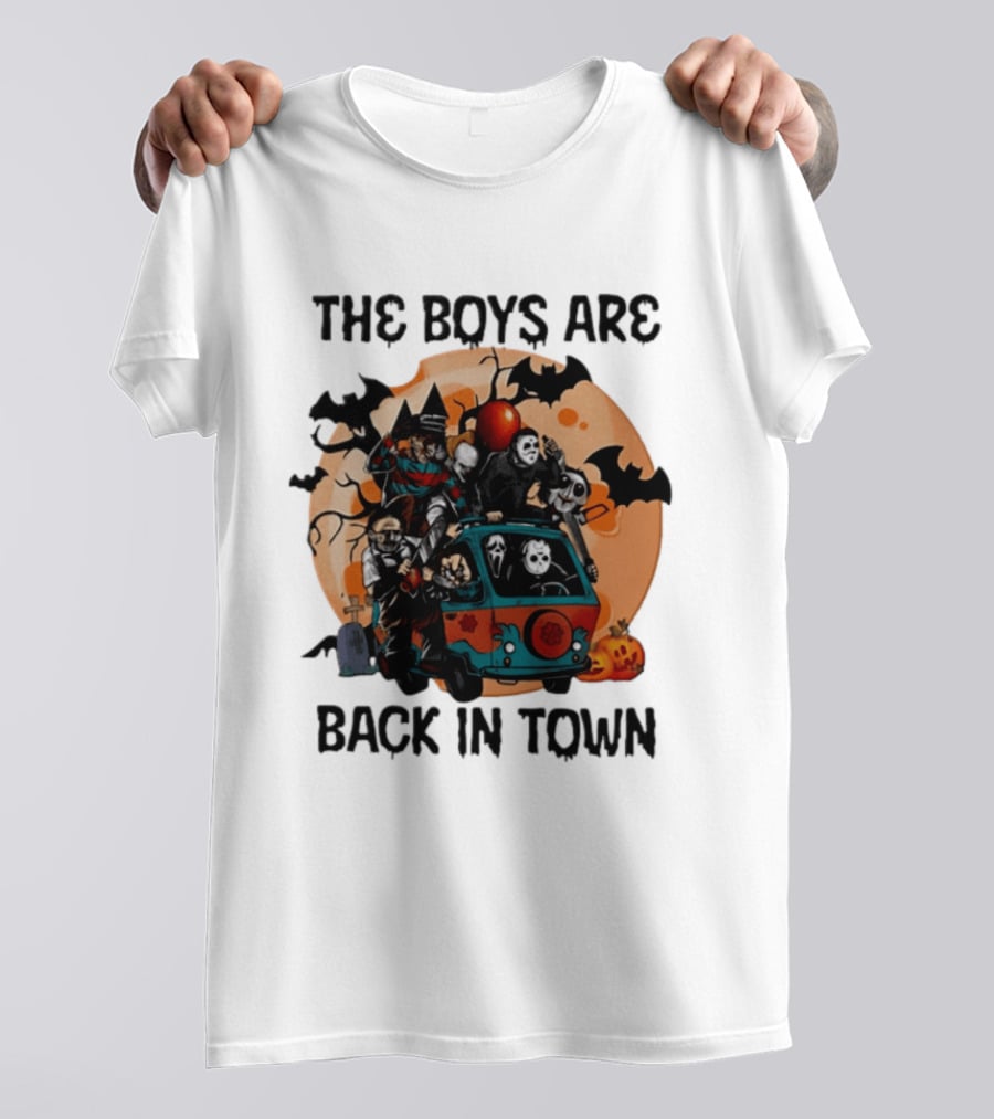 The Boys Are Back In Town Horror Characters Halloween Van Scene T-Shirt