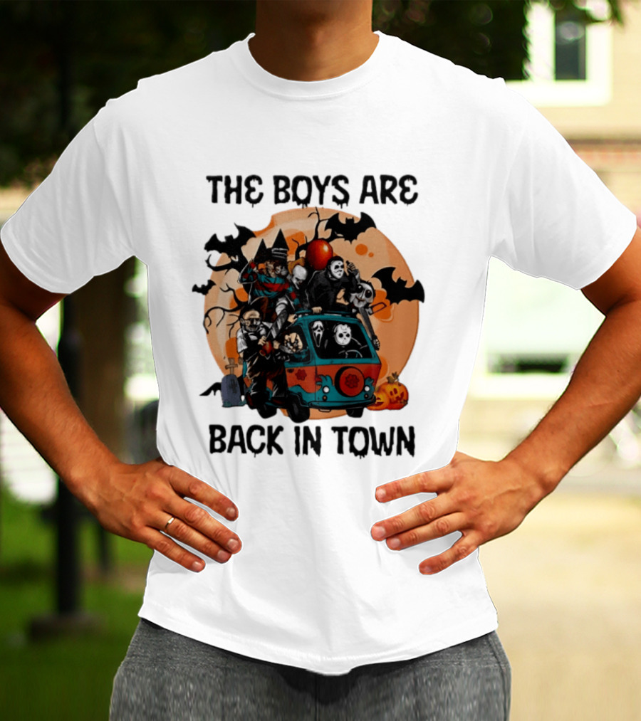 The Boys Are Back In Town Horror Characters Halloween Van Scene T-Shirt