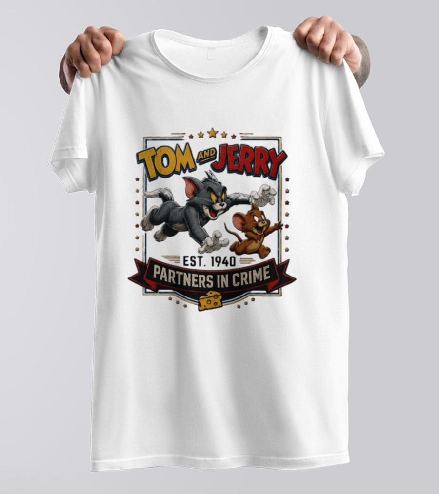 Tom And Jerry Partners In Crime Est 1940 Classic Cartoon Duo Adventure T-Shirt