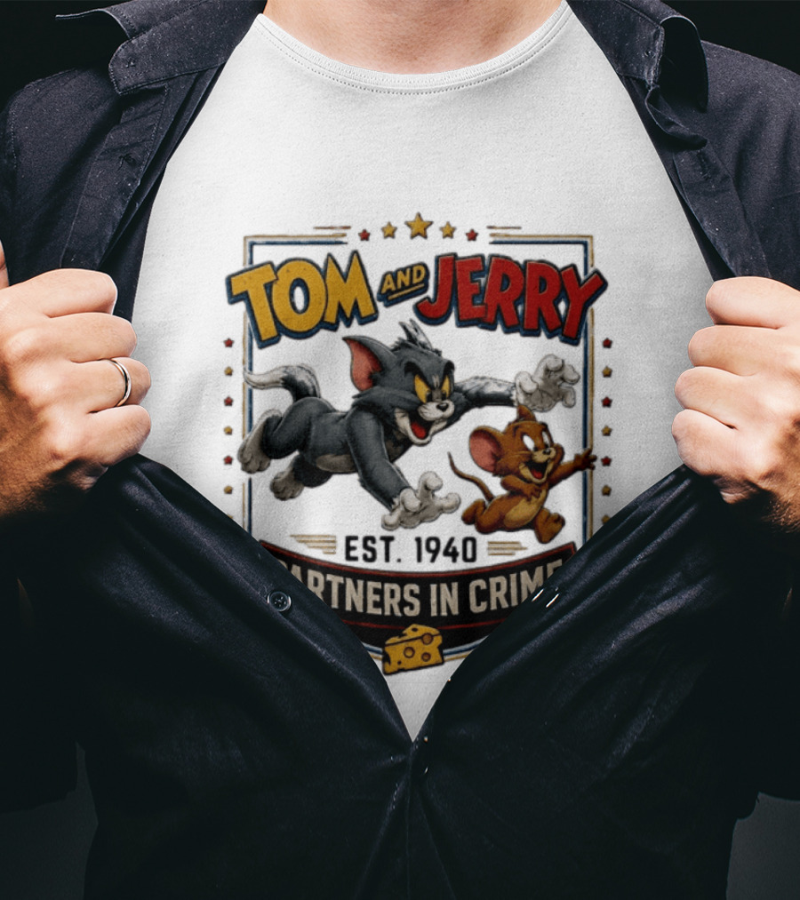 Tom And Jerry Partners In Crime Est 1940 Classic Cartoon Duo Adventure T-Shirt