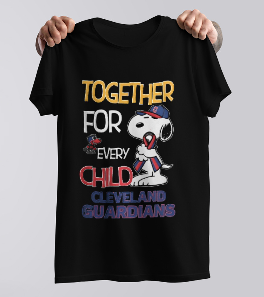 Cleveland Guardians Together For Every Child Snoopy Awareness Ribbon MLB T-Shirt