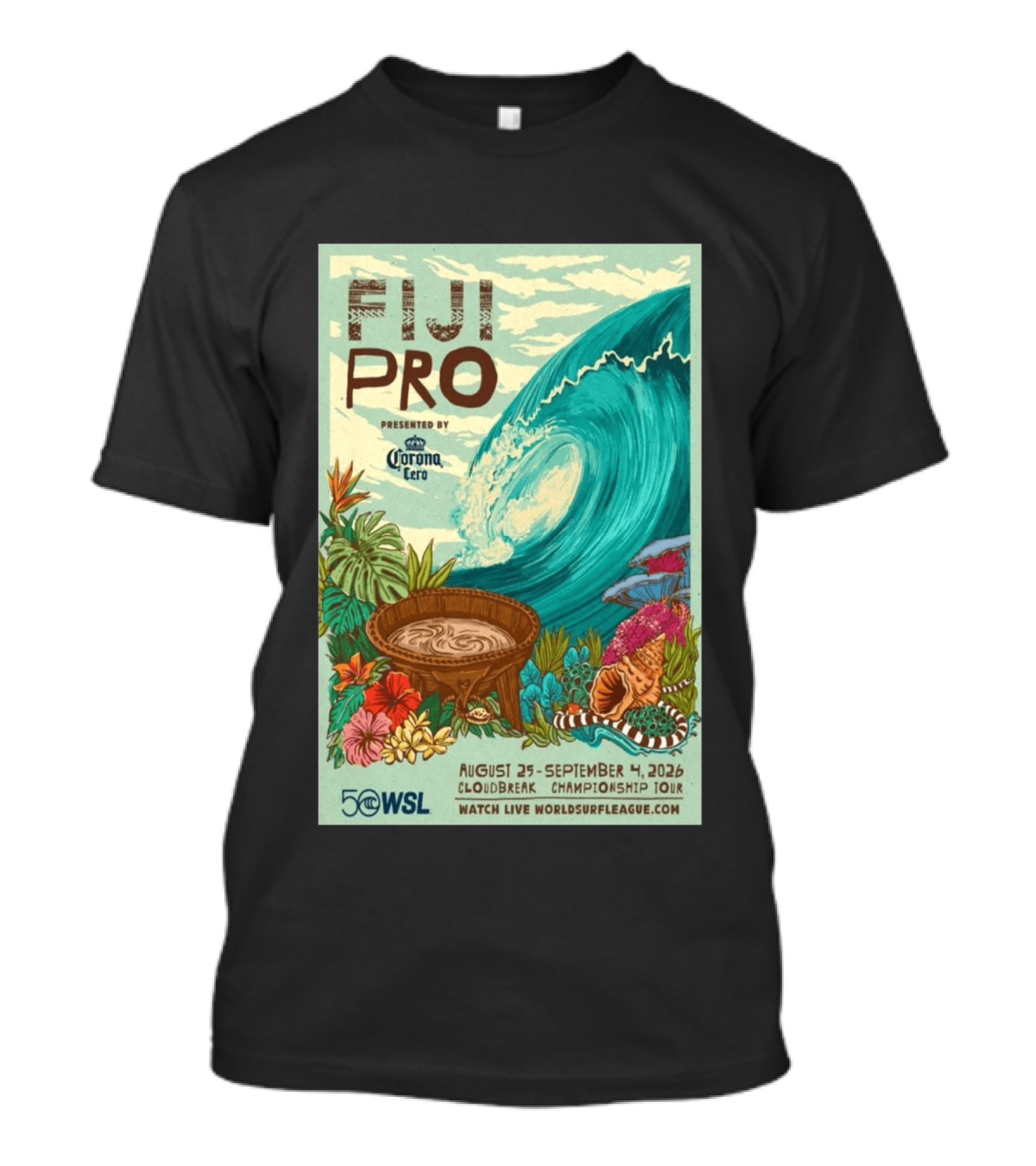Fiji Pro Cloudbreak 2026 Presented By Corona Cero August 25 September 4 World Surf League Championship Tour T-Shirt