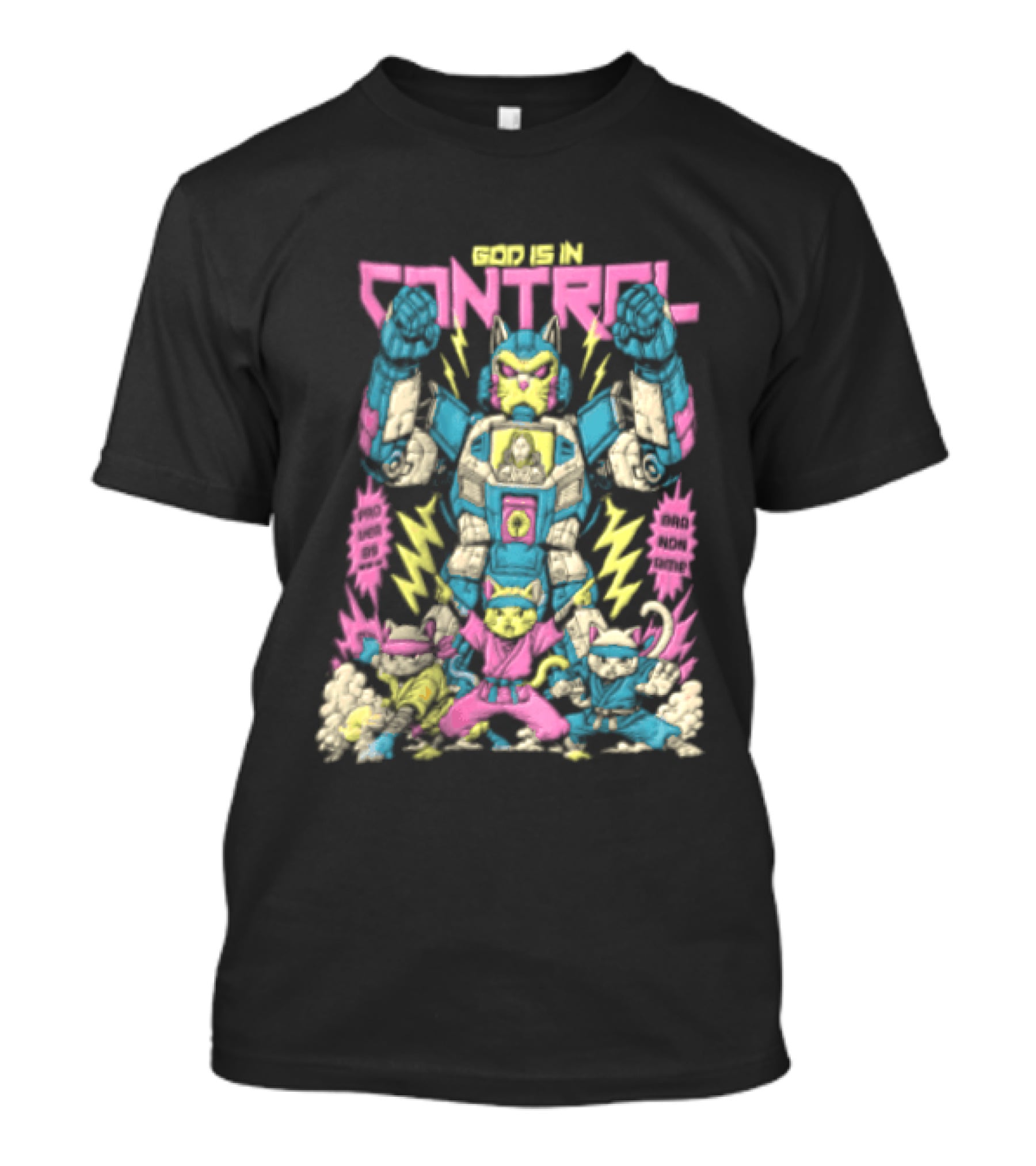 Mecha Cat Jesus Ninja Kittens God Is In Control Proverbs 3 6 T-Shirt