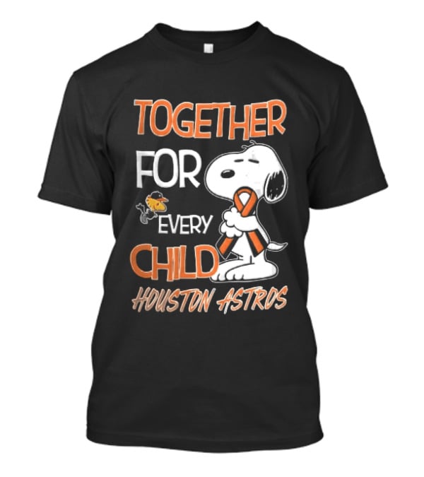 Together For Every Child Houston Astros Snoopy Woodstock Orange Ribbon MLB T-Shirt