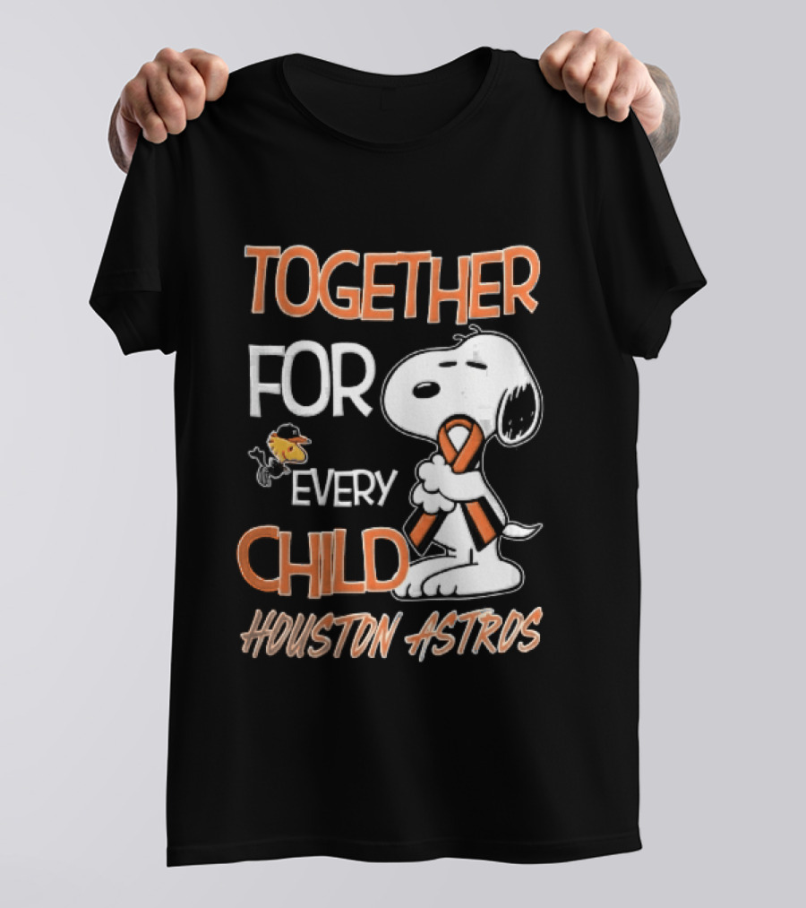 Together For Every Child Houston Astros Snoopy Woodstock Orange Ribbon MLB T-Shirt