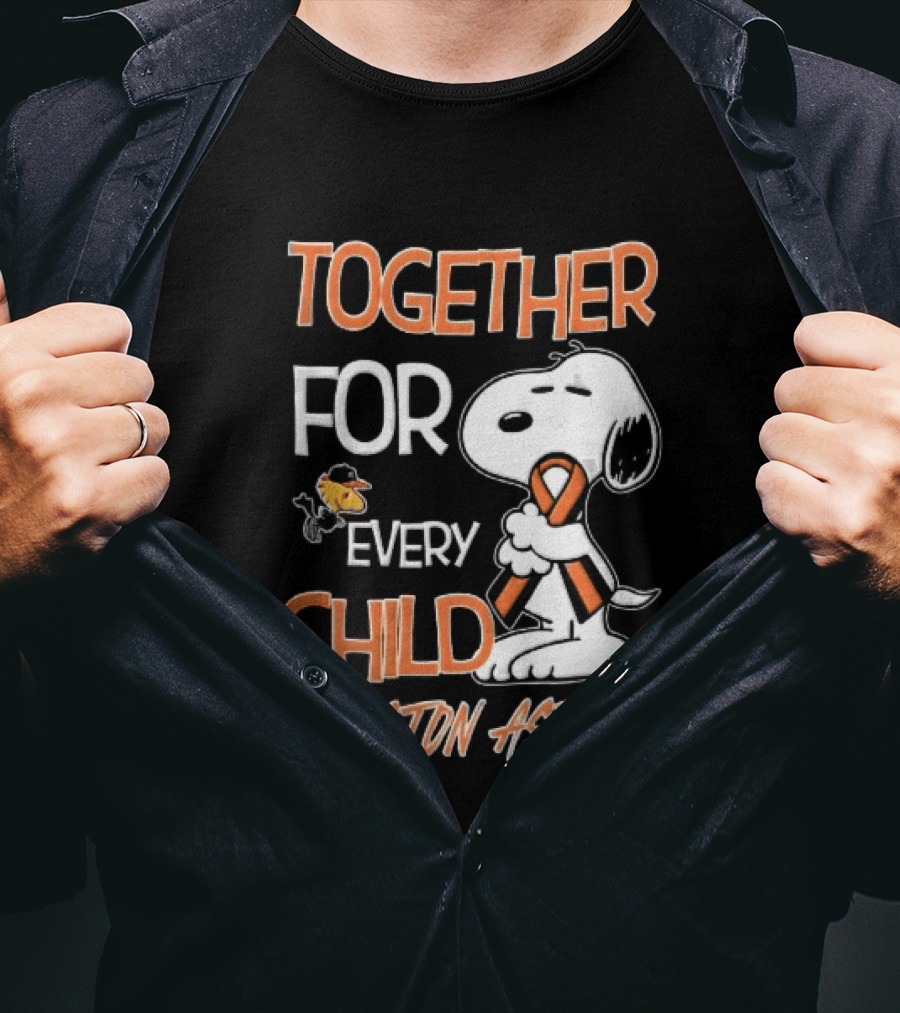 Together For Every Child Houston Astros Snoopy Woodstock Orange Ribbon MLB T-Shirt