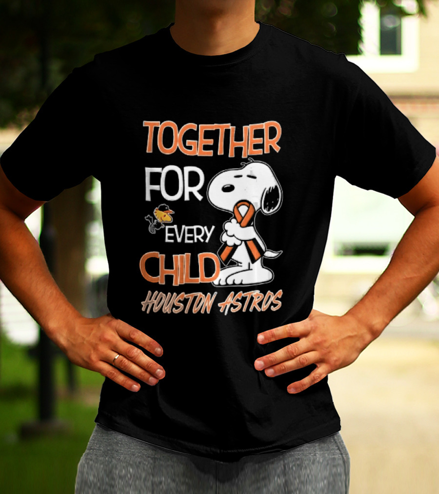 Together For Every Child Houston Astros Snoopy Woodstock Orange Ribbon MLB T-Shirt