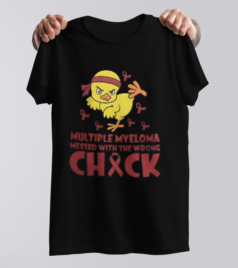Multiple Myeloma Messed With The Wrong Chick Angry Yellow Bird Red Awareness Ribbons T-Shirt